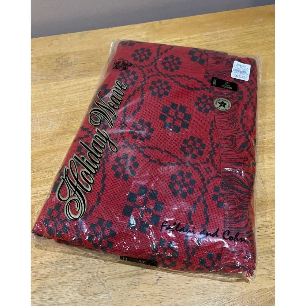 Vtg Fallani Cohn Christmas Tablecloth‎ Green Red Weaved 70
